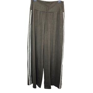 NWT Halara Women's L Olive Wide-Leg Drawstring Pants Side Stripes Hight Waist